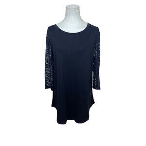 Koitmy Black Lace Sleeve Womens Blouse Comfortable Elegant Design Size L - New